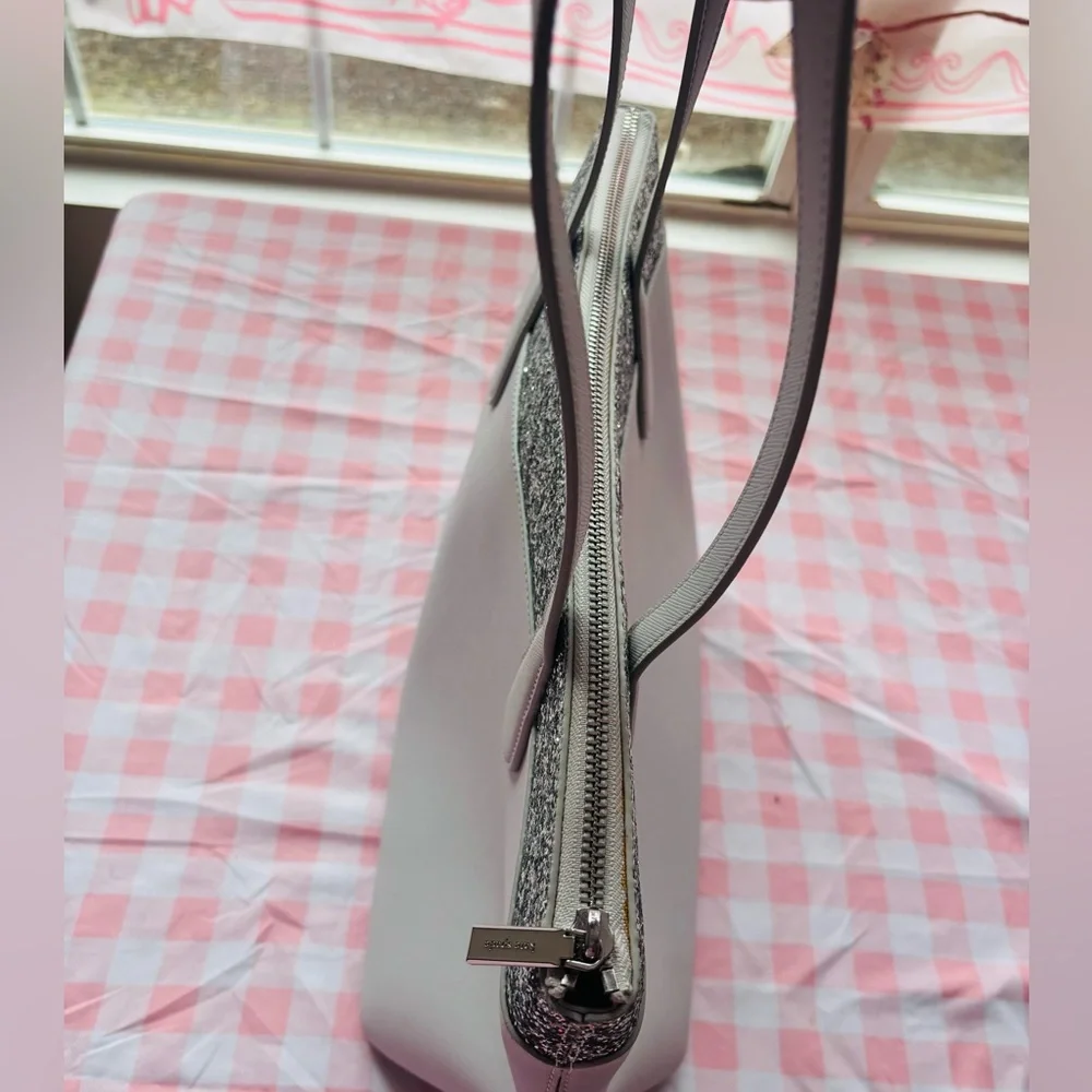 Kate Spade Silver Leather Shoulder Bag with Silver Glitter Trim